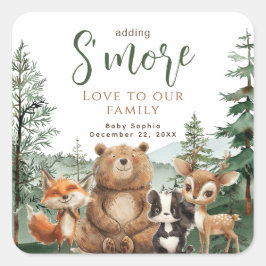 Pegatina Cuadrada Woodland Animales baby ducha S'mores Favor