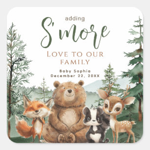 Pegatina Cuadrada Woodland Animales baby ducha S'mores Favor