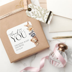 Pegatina Cuadrada Woodland Animals Baby Shower moderno
