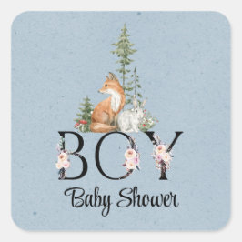 Pegatina Cuadrada Woodland Animals Boy Baby Shower