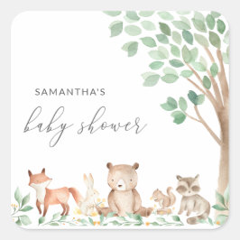 Pegatina Cuadrada Woodland Animals Cute Género Neutral Baby Shower