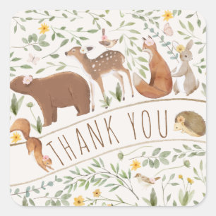 Pegatina Cuadrada Woodland Animals Forest Friends Baby Shower