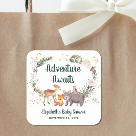 Pegatina Cuadrada Woodland Animals Winter Baby Shower