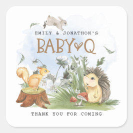 Pegatina Cuadrada Woodland Baby Q Backyard Baby Shower Gracias