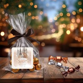 Pegatina Cuadrada Woodland Bear |Animales Bearly Wait Boy Baby Showe