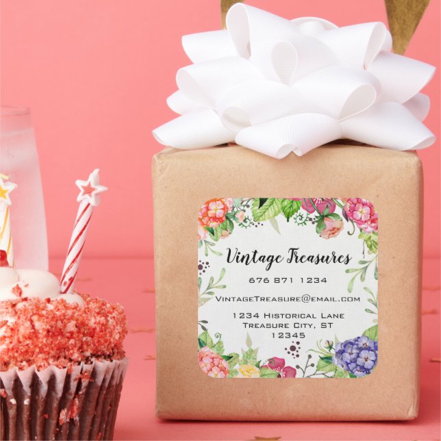 Pegatina Cuadrada Woodland Boho Floral Business o Craft personal (Fiesta)