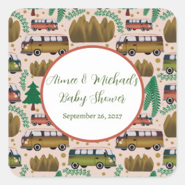 Pegatina Cuadrada Woodland Camper Baby Shower