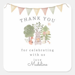 Pegatina Cuadrada Woodland de color agua | Amigos de la selva