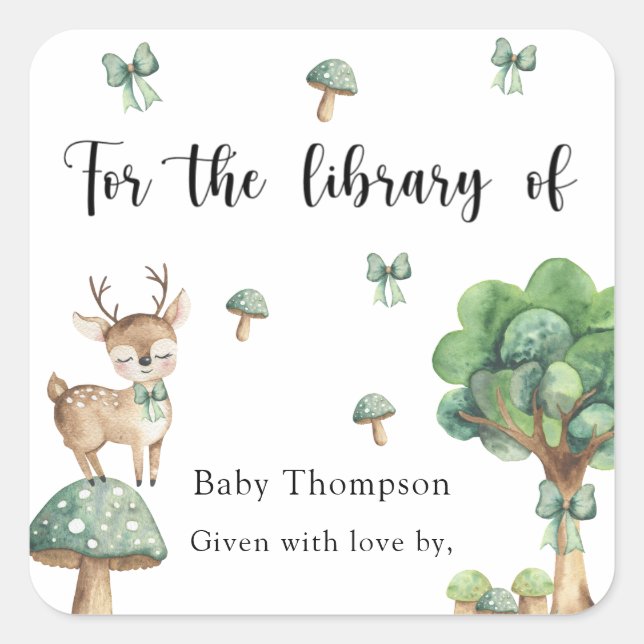 Pegatina Cuadrada Woodland Deer - para la biblioteca de (Anverso)