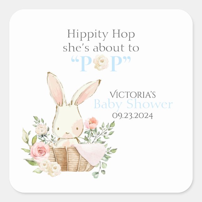 Pegatina Cuadrada Woodland Forest Bunny Rabbit Floral Blue (Anverso)