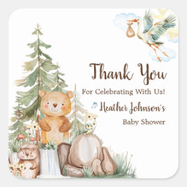 Pegatina Cuadrada Woodland Forest Neutral Baby Shower
