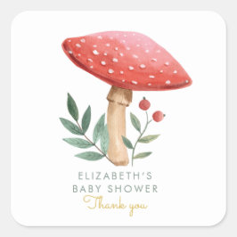 Pegatina Cuadrada Woodland Mushroom Baby Shower