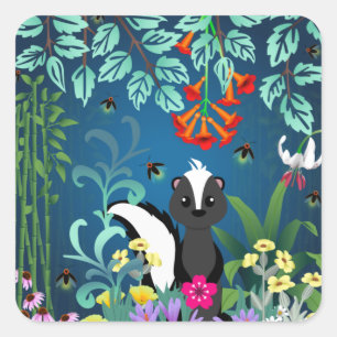 Pegatina Cuadrada Woodland Skunk