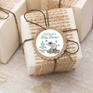 Pegatina Cuadrada Woodland Storybook Raccoon Baby Shower