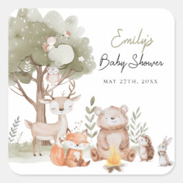 Pegatina Cuadrada Woodlands Forest Baby Shower