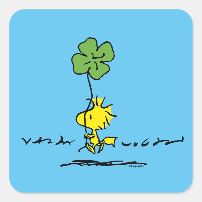Pegatina Cuadrada Woodstock cargando Shamrock (Anverso)