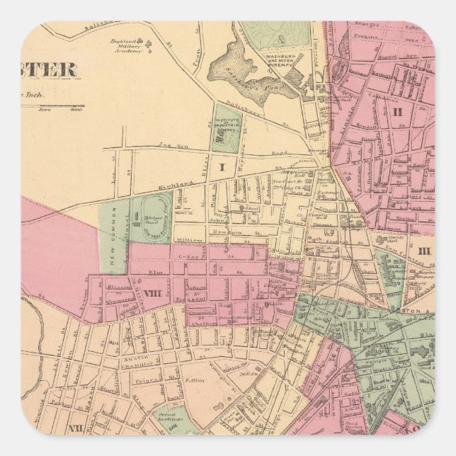 Pegatina Cuadrada Worcester (Anverso)