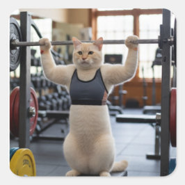 Pegatina Cuadrada Workout Cat Sticker