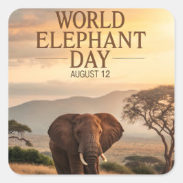 Pegatina Cuadrada World Elephant Day African Savanna Art