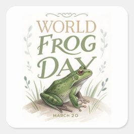 Pegatina Cuadrada World Frog Day Watercolor Nature Art