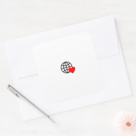 Pegatina Cuadrada World Love Globe Icon | Heart Earth Summer Design