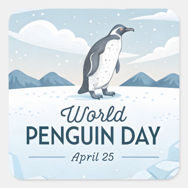 Pegatina Cuadrada World Penguin Day Winter Nature Illustration (Anverso)
