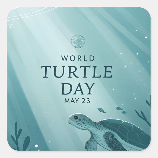 Pegatina Cuadrada World Turtle Day Underwater Sea Turtle Art (Anverso)