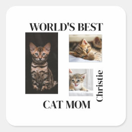 Pegatina Cuadrada World's Best Cat Mom Custom Name Gift