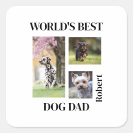 Pegatina Cuadrada World's Best Dog Dad Custom Name Gift