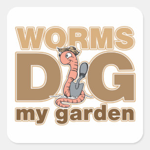 Pegatina Cuadrada Worms Dig My Garden