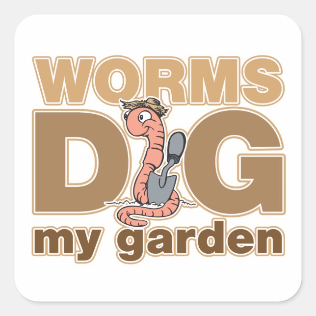 Pegatina Cuadrada Worms Dig My Garden (Anverso)