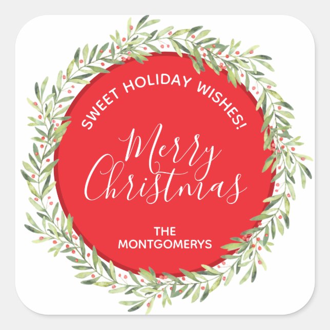 Pegatina Cuadrada Wreath Christmas Homemade Holiday Baking (Anverso)
