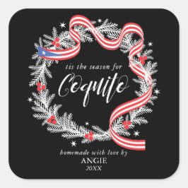 Pegatina Cuadrada Wreath de los Navidades Coquito