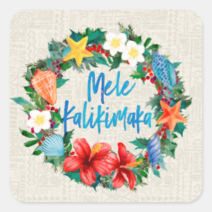 Pegatina Cuadrada Wreath de los Navidades hawaianos Mele Kalikimaka