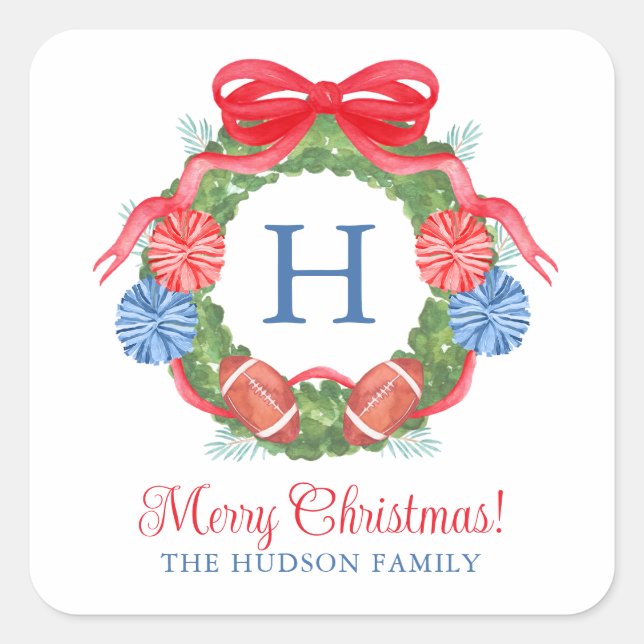 Pegatina Cuadrada Wreath de Navidades de acuarela (Anverso)