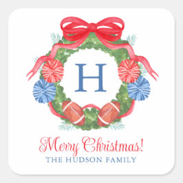 Pegatina Cuadrada Wreath de Navidades de acuarela