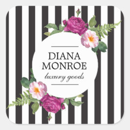 Pegatina Cuadrada Wreath floral moderna a rayas