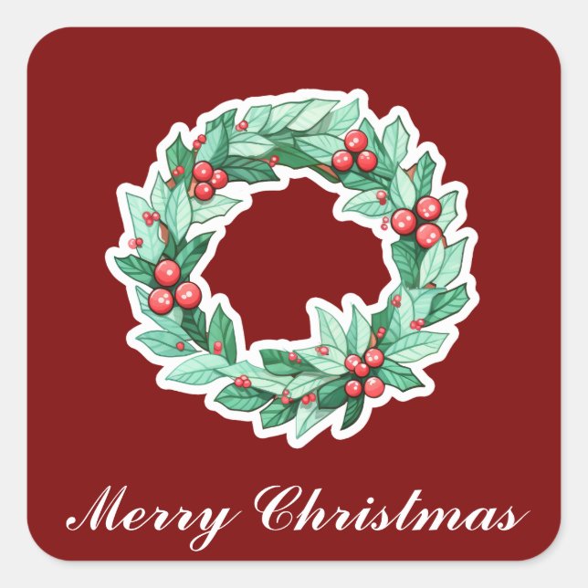 Pegatina Cuadrada Wreath navidades (Anverso)