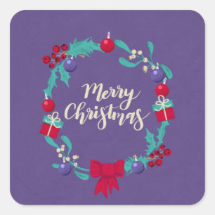 Pegatina Cuadrada Wreath navidades