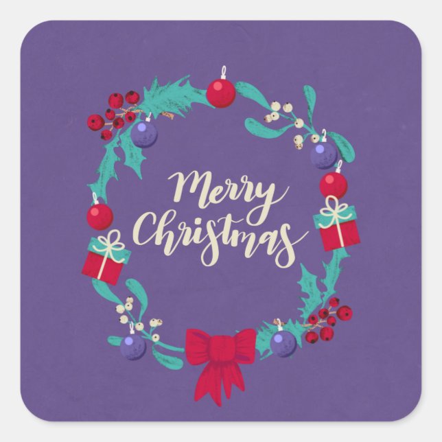 Pegatina Cuadrada Wreath navidades (Anverso)