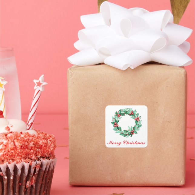 Pegatina Cuadrada Wreath navidades (Fiesta)