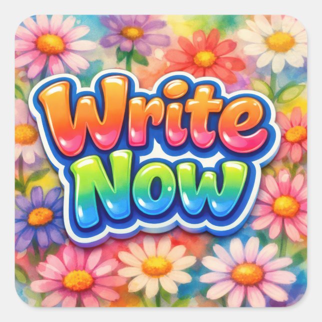 Pegatina Cuadrada Write Now Text with Neon Daisy Garden (Anverso)