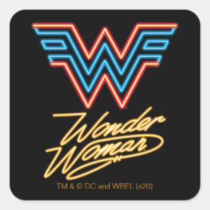 Pegatina Cuadrada WW84  Logotipo de luz Neon de la mujer maravilla