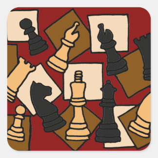 Pegatina Cuadrada WW- Juego de ajedrez Pieces Arte