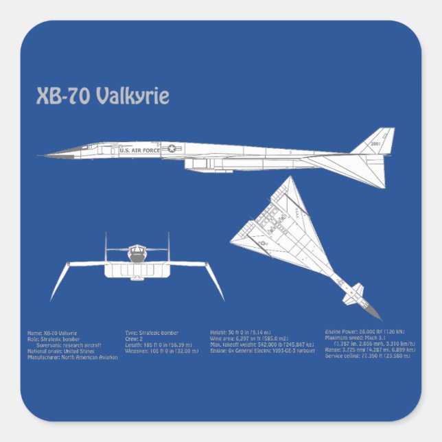 Pegatina Cuadrada XB-70 Valkyrie - Planes de Planes de Plano de Plan (Anverso)