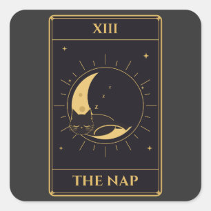 Pegatina Cuadrada XIII La carta del tarot de la siesta: gato negro d