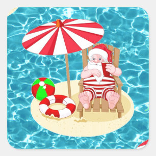 Pegatina Cuadrada xmas beach santa claus