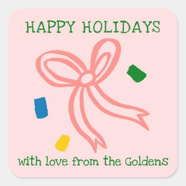 Pegatina Cuadrada Xmas Bow Doodle CHRISTMAS Holiday Gift To From  (Anverso)