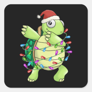 Pegatina Cuadrada Xmas Gift Navidades de tortugas de baño