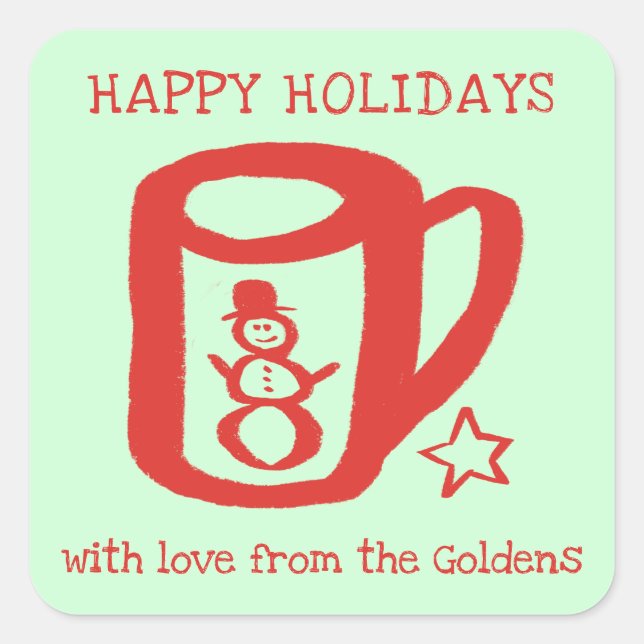 Pegatina Cuadrada Xmas Mug Doodle CHRISTMAS Holiday To From Label (Anverso)